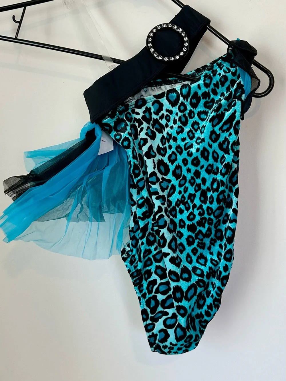 NEW Girls Dance Costume Turquoise Leopard Print Leotard with Tulle Skirt - SC